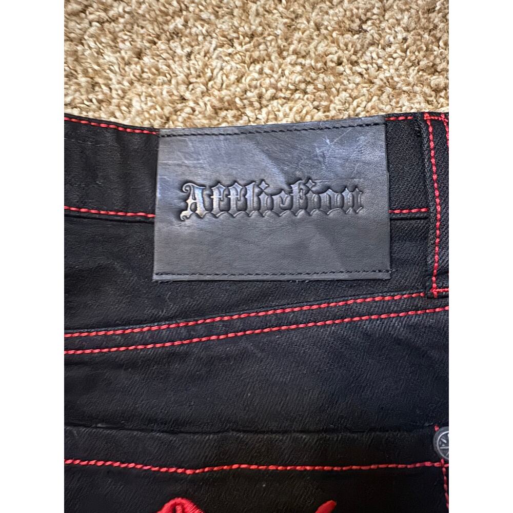 NWT Y2K Affliction Wide Leg Wings Black Red Baggy Jeans Mens Size 31 MSRP $128 - Picture 15 of 15